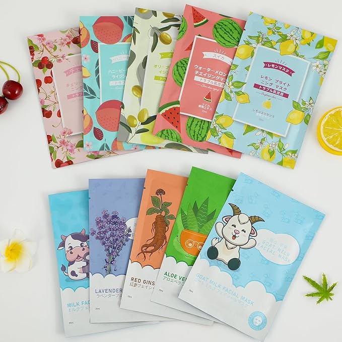 30 Sheets Face Masks Skincare for All Skin Types, Hydrating Face Masks Suitable for All Skin Types, Sheet Masks with Natural Ingredients, Facial Masks for Women Skin Care, Face Mask for Spa