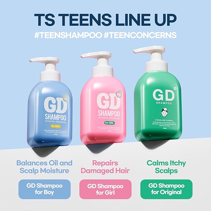 TS GD Shampoo for Teens | Korean Anti-Dandruff for Oily & Itchy Scalp | Fruity Allergy-Free Scent | Sulfate-Free Gentle Hair Care (14.1 Oz) (GD Shampoo for boy)