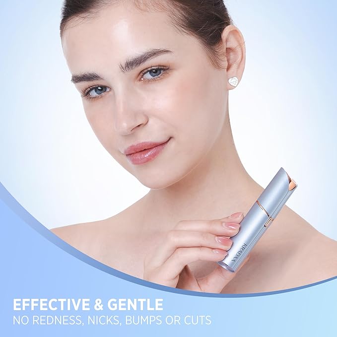Facial Hair Removal for Women: Rechargeable Hair Removal Device - Painless Womens Face Razor Peach Fuzz (Blue)