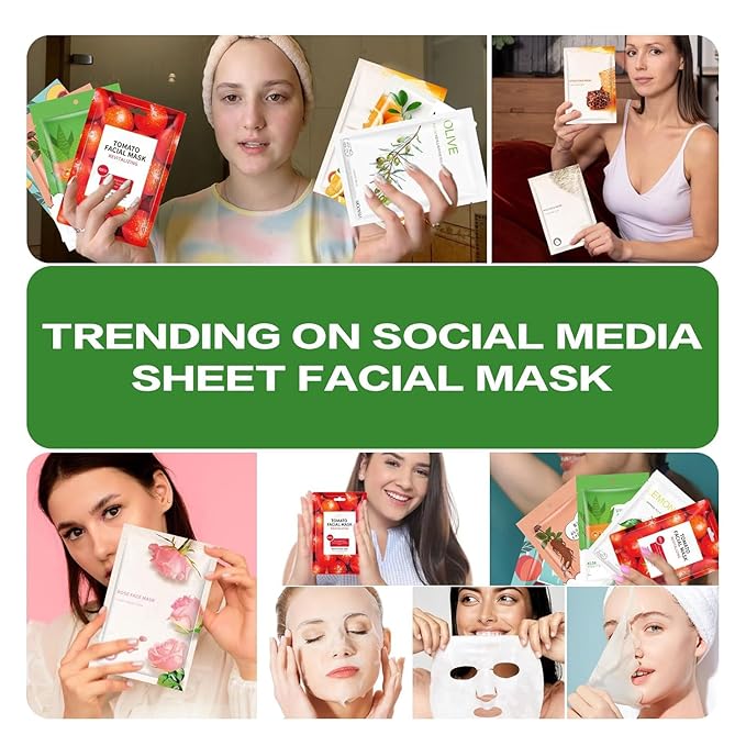 10 Packs Face Masks Skincare, Hydrating Face Masks for Sensitive Skin, Sheet Masks with Natural Ingredients, Moisturising Sheet Mask for All Skin Types, Natural Skin Care Spa Face Mask for Women