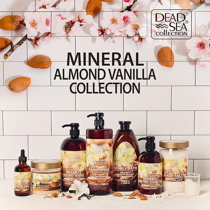 Dead Sea Collection Body Oil with Almond & Vanilla-Dry Skin Moisturizer and Hydrating Massage - Nourishing Bath Oil - Increase Skin Elasticity and Provide Anti-Aging Support for your Body (4 fl.oz)