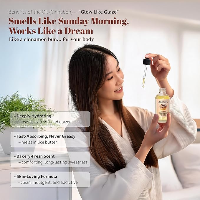 Cinnabon Body Oil - Moisturizing Body Oil for Soft, Smooth, Radiant Glowing Skin (4 fl oz)