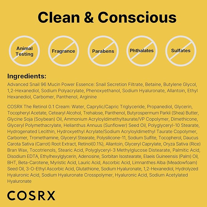 COSRX Glass Skin Starter Set, Amazon Exclusive, Advanced Snail 96% Mucin Power Essence & Retinol 0.1% Cream Mini Sample, Daily Hydrating & Firming Korean Skin Care Kit, Gift Set