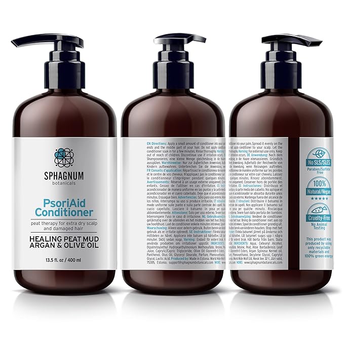 Psoriasis Shampoo and Conditioner Set - Peat Mud Therapy for Red & Itchy Scalp with Tea Tree Oil, No Coal Tar. For Both Men and Women. 2 x 13.5 Oz