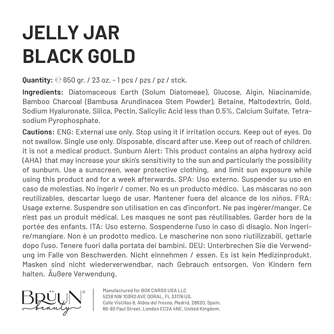 Jelly Mask Jar Black Gold Salicylic AC BHA Peel-Off Face Care Rubber Mask | 23 fl oz Skin Care Moisturizing Gel Mask Jar Spa Set