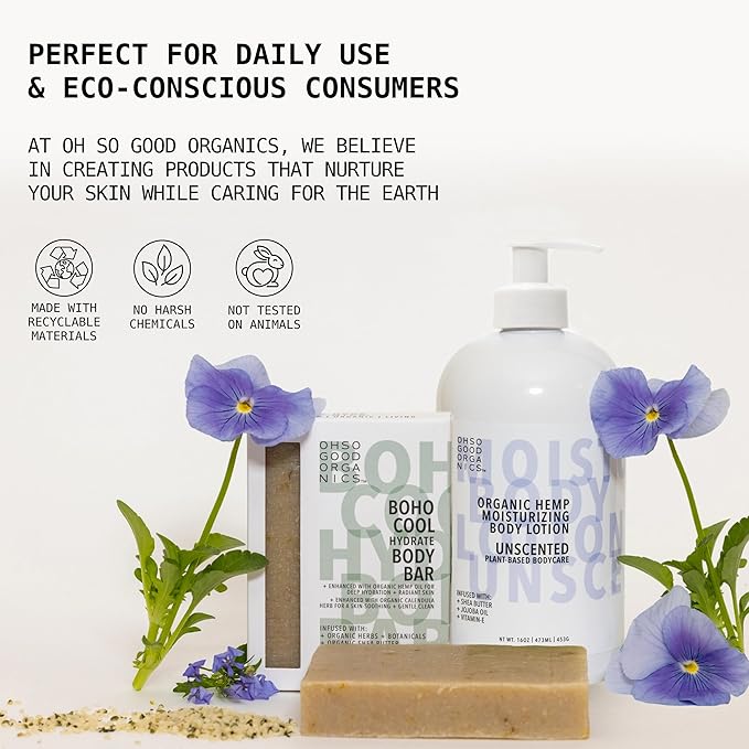 Organic Hemp Moisturizing Body Lotion, Body Lotion for Extremely Dry Skin, Hemp Lotion for Women and Men, Hemp Cream for Hands and Body, Unscented, 16 fl oz.