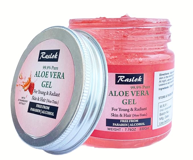 Aloe Vera Gel | 100% Pure and Natural Aloe Gel | For Moisturizing Face Skin & Hair Care | Durable Moisturizing Hydrating Soothing | Non-Sticky (Strawberry, 7.76 OZ)