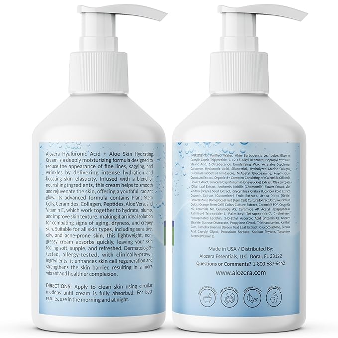Hyaluronic Acid Body Lotion with Aloe & Stem Cells, Daily Moisturizing Lotion for Dry, Sensitive Skin Hydration, Non-Greasy, Lightweight Moisturizer, Fragrance-Free, 2-Pack 16.9 oz