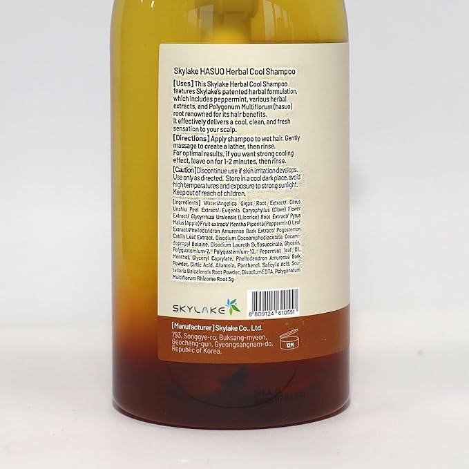 Skylake Hasuo Herbal Cool Shampoo with Fallopia Multiflora and Peppermint – Refreshing, Cleansing, and Cooling for the Hair – Unisex Herbal Formula