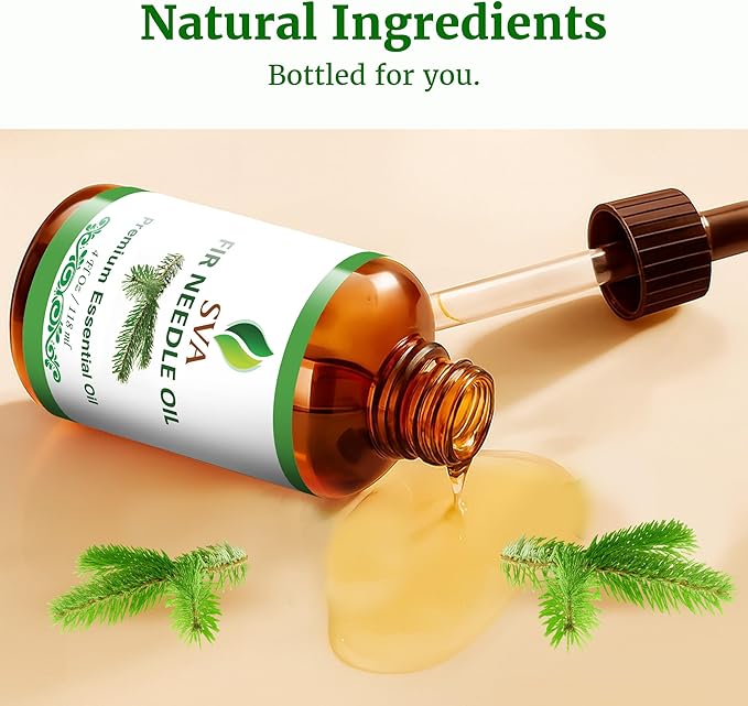 SVA Fir Needle Essential Oil – 4 Fl Oz – 100% Natural Fir Needle Oil - for Diffuser, Hair Care, Face, Skin Care, Aromatherapy, Scalp and Body Massage, Soap and Candle Making – with Dropper