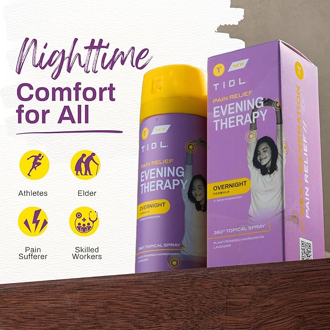 TIDL - Evening Therapy Pain Relief Spray - Fast-Acting Relief for Lower Back, Knee, Muscle & Joint Pain - Nighttime Relaxation & Skin Hydration - Lavender, Topical, Plant-Based Menthol (3oz, 1-Pack)