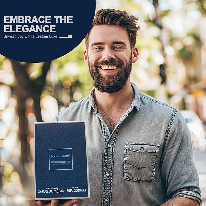 Gift Set for Men - Mens Bath Set and Body Wash Set with Leather Scent Shower Gel, Body Lotion, Shampoo, Mens Shower Gift Sets, Father Day Gifts for Men