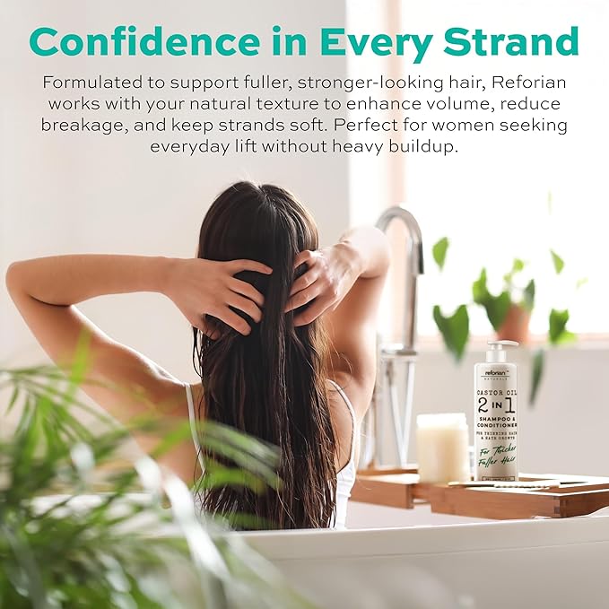 Castor Oil 2-in-1 Shampoo and Conditioner – Strengthen & Restore Hair | Clean, Sulfate-Free Formula for Thinning, Dry, or Color-Treated Hair | Volume, Softness & Scalp Health | 8oz
