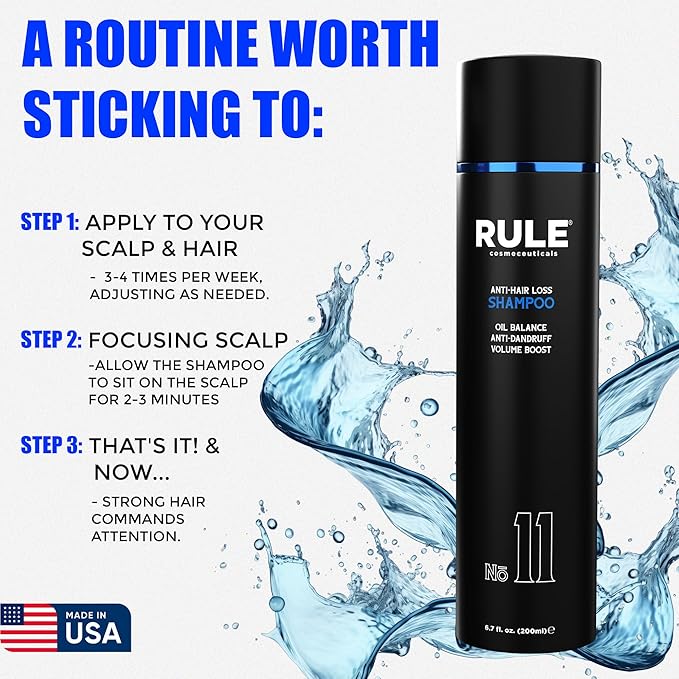 No.11 Anti-Hair Loss Shampoo for Men, DHT Blocker and Root Activator for Hair Regrowth, Anti-Dandruff & Oil Control Formula, Thickening & Strengthening for Thinning Hair - 200 mL