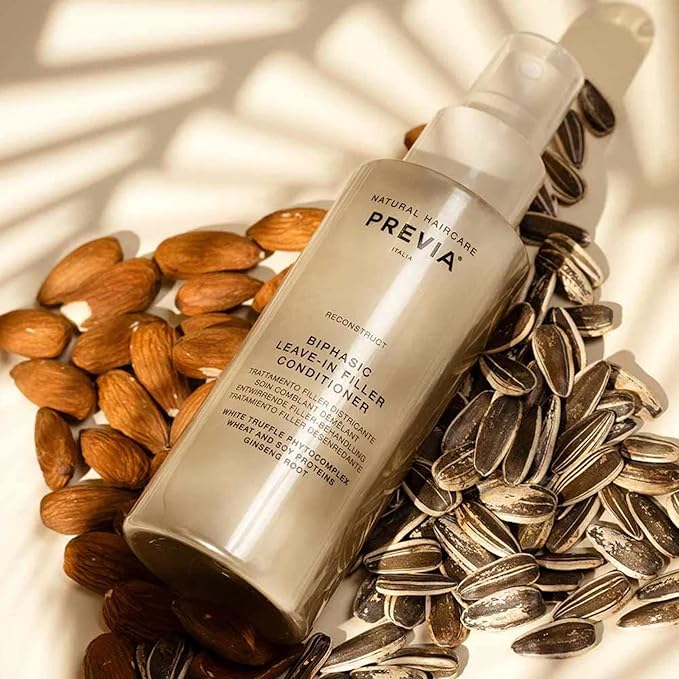 PREVIA Hydrating Leave-in Conditioner Spray with White Truffle Extract - Reconstructive Biphasic Detangling Treatment for Damaged, Dry, and Brittle Hair - Tames Frizz & Controls Static 3.3 Floz