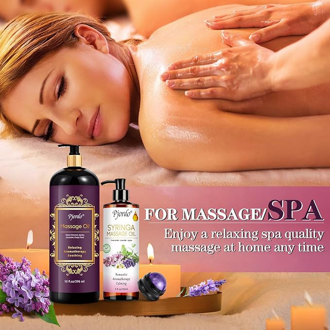 2 Pack Massage Oil for Massage Therapy, Lilac Oil, Lavender Massage Oil for Skin, with Massage Roller Ball, Natural Body Oil for Calming, Aromatic, Soothing, Spa Gift Set for Him Her