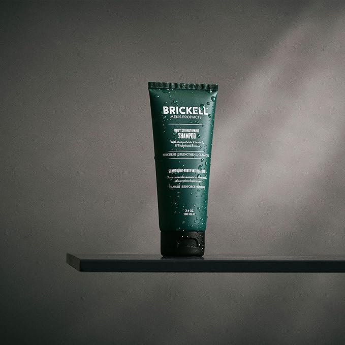 Brickell Men's Products Daily Strengthening Shampoo for Men, Natural and Organic Featuring Mint and Tea Tree Oil To Soothe Dry and Itchy Scalp, Sulfate Free and Paraben Free, 3.4 Ounce, Scented