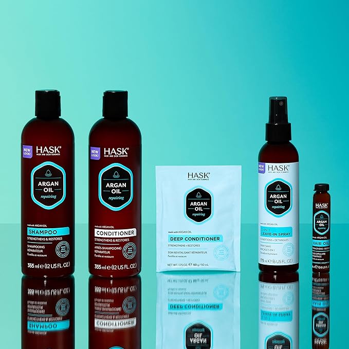 HASK Argan Oil Repairing Shampoo + Conditioner Set | Color Safe, Sulfate-Free, Paraben-Free, Gluten-Free, Cruelty-Free, For All Hair Types