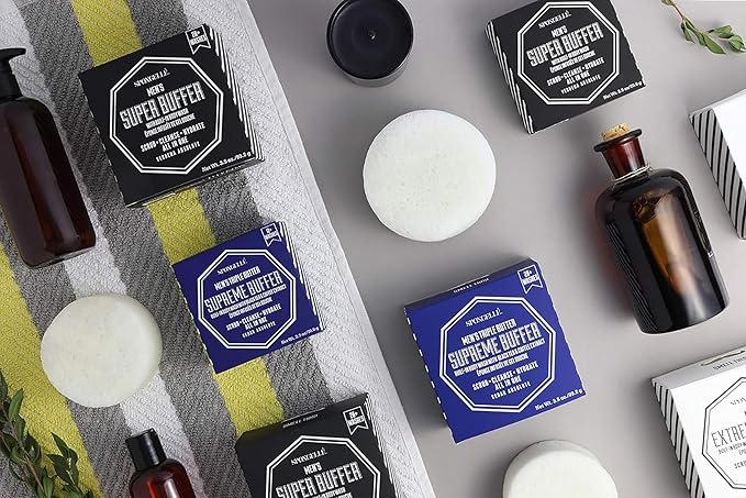 SPONGELLÉ Men's Extreme Buffer - Body Wash/Shower Gel Sponge - Bergamot Absolute White