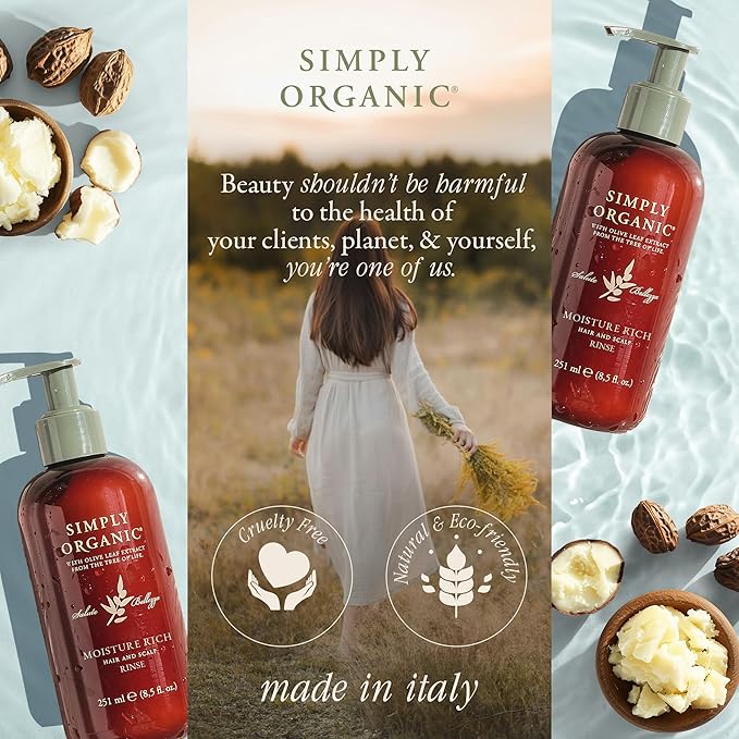 SIMPLY ORGANIC Moisturizing Deep Conditioner Scalp Rinse Made in Italy, All Natural Cruelty Free Hair Care for Women & Men with Shea Butter & Olive Leaf Extract, 251ml/8.5floz, MOISTURE RICH