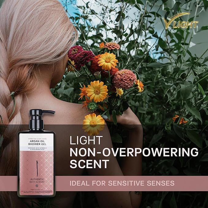 AUTHENTIC BATH & SOAP Organic Argan Oil Moisturizing Mens Body Wash – Moroccan Oil Shower Oil with Vitamin E & Hyaluronic Acid | Sulfate & Paraben Free | Cruelty-Free & Vegan | 16.9 Fl Oz