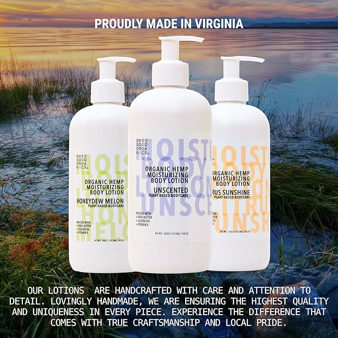 Organic Hemp Moisturizing Body Lotion, Body Lotion for Extremely Dry Skin, Hemp Lotion for Women and Men, Hemp Cream for Hands and Body, Honeydew Melon Scent, 16 fl oz.