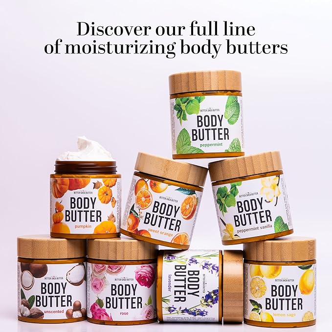 Sweet Orange Body Butter - Raw Shea Butter with Jojoba Oil, Orange Vanilla Body Lotion Scented with Essential Oils, No Synthetic Fragrances, Full Body Moisturizer for Dry Skin