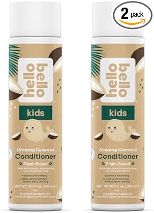 Hello Bello Kid's Conditioner - Hypoallergenic, pH-Balanced & Dermatologist-Tested - Thoughtful Ingredients - Coconut, 10 Fl Oz (2 Pack)