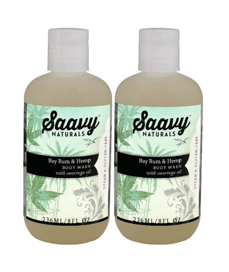 Saavy Naturals Bay Rum and Hemp Body Wash for Women and Men, Luxurious, Rich and Creamy Gel Shower, Natural Scented Body Wash, Vegan and Gluten Free Hemp Body Soap, 8 Oz, 2 Pack