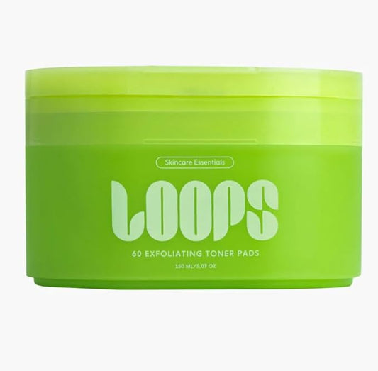 LOOPS Exfoliating Toner - Refine, Resurface, and Rebalance Skin - Brightening and Anti-Aging Skincare - Pre-soaked Bamboo Pad - Skincare Toners for Face -Exfoliatings Treatment Toner -Exfoliating Pads