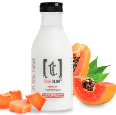 Teenology Conditioner for Teens - Avoid Forehead and Body Acne - Sulfate and Paraben Free, Noncomedogenic, Natural Botanical Extracts, NEW Fresh Papaya - 16 oz.