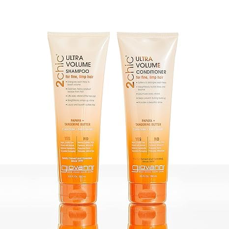 GIOVANNI 2chic Ultra-Volume Shampoo - Daily Volumizing Formula with Papaya & Tangerine Butter, Promotes Weightless Control for Fine Limp Thin Hair, No Parabens, Color Safe - 24 oz (Pack of 2)