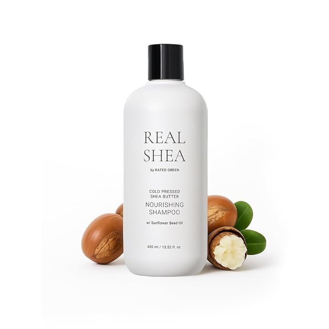 RATED GREEN Real Shea Cold Press Nourishing Shampoo w. Sunflower Seed Oil | Vitamin E | Deep Moisture & Soothing Care for Dry, Damaged Hair | Silicone-Free, Korean Vegan Formula | 13.52 fl oz