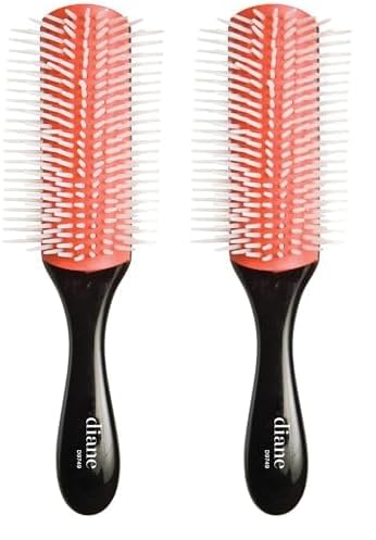 Diane 9-Row Professional Styling Brush, Nylon Pins for Thick or Curly Hair, Use with Wet Hair and Distributing Conditioner, Blowdrying, Black & Red, 1 Count (Pack of 2)
