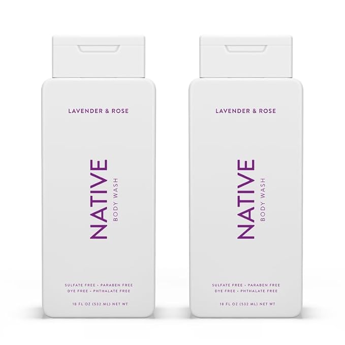 Native Body Wash Contains Naturally Derived Ingredients | For Women & Men, Sulfate, Paraben, & Dye Free Leaving Skin Soft and Hydrated | Lavender & Rose 18 oz - 2 Pk