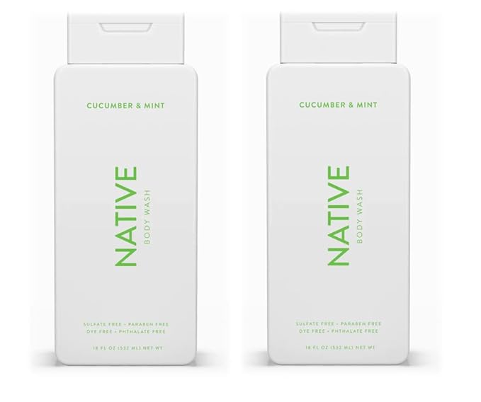 Native Body Wash Contains Naturally Derived Ingredients | For Women & Men, Sulfate, Paraben, & Dye Free Leaving Skin Soft and Hydrated | Cucumber & Mint 18 oz - 2 Pk