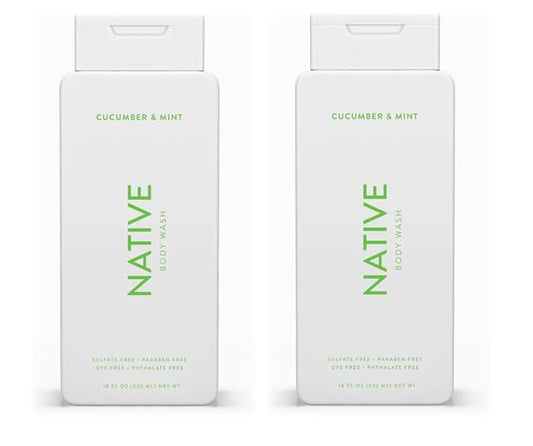 Native Body Wash Contains Naturally Derived Ingredients | For Women & Men, Sulfate, Paraben, & Dye Free Leaving Skin Soft and Hydrated | Cucumber & Mint 18 oz - 2 Pk