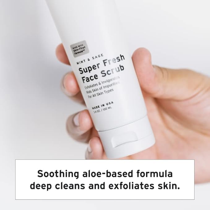 Supply Mens Face Scrub - Plan-based Mens Exfoliating Face Scrub with Biodegradable Beads, Aloe, Tea Tree & Mint - Natural Cleanser Removes Dead Skin, Oil & Impurities - Refreshing Skincare for Men