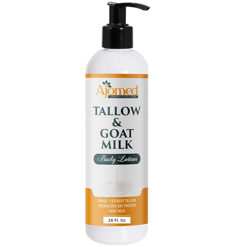 Tallow & Goat Milk Body Lotion for Sensitive Skin, Organic moisturizing Lotion - tallow for skin cream, Soothes Dry skin, Goat Milk face and body Moisturizer - Handmade Tallow lotion 12oz (OATMEAL MILK & HONEY) (OATMEAL MILK & HONEY)