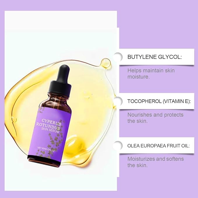 Cyperus Rotundus Skin Serum, Cyperus Rotundus Oil for Hair Removal, Balances Skin Tone, Moisturizes & Soothes, Suitable for All Skin Types（ 60 Ml / 2 Floz*2PCS）