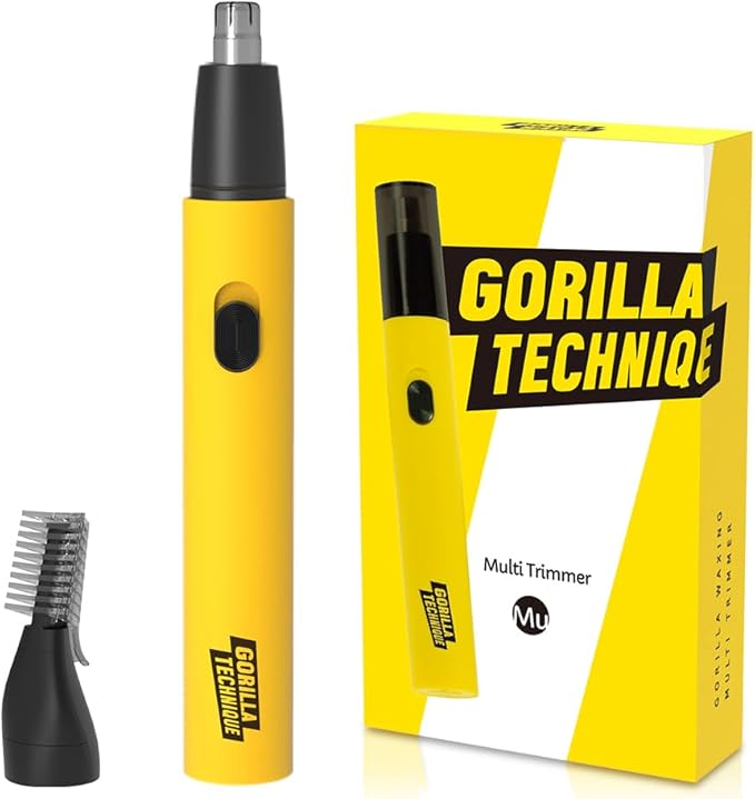 Gorilla Technique Nose Ear Hair Trimmer for Men, Rechargeable 2-in-1 Trimmer for Nose Ear Eyebrow Hair Removal, No Pull No Snag Grooming with High-Speed 10,000rpm Motor, 2 Heads