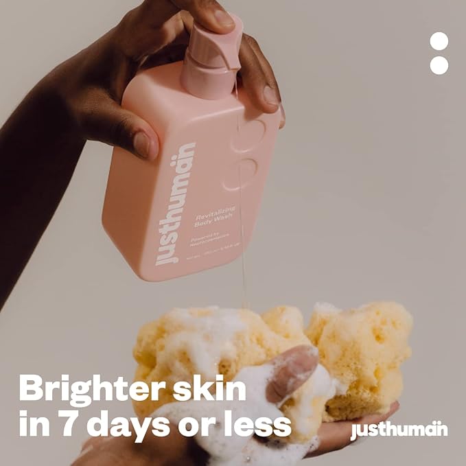 JustHuman Revitalizing Body Wash Lemon Balm and Holy Basil pH Balanced -Brightening Moisturizing and Nourishing Shower Gel For Men and Women | Paraben Free Sulphate Free | 8 oz Pack of 1