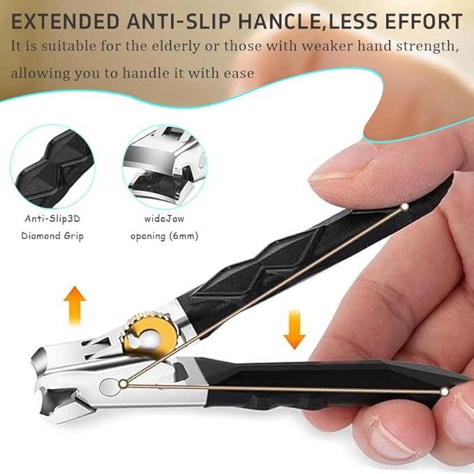 Medical Grade Orthoclip Toenail Clippers Set - Wide Jaw & Angled Tip Clippers for Thick & Ingrown Toenails, with Safety Lock & Nail File, for Easy Elderly & Diabetic Foot Care Kit