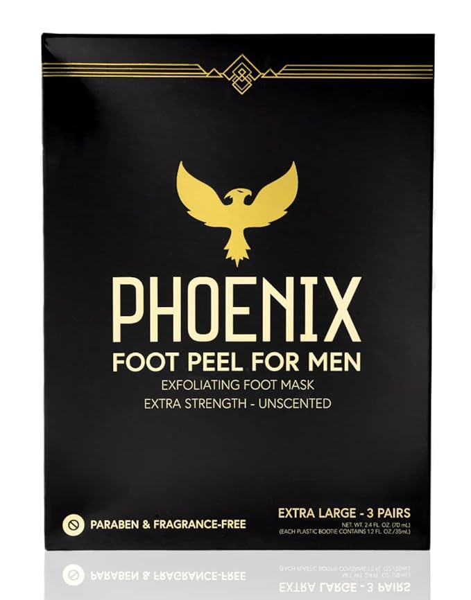 (Pack of 3) Phoenix Foot Peel for Men - Extra Large - Extra Strength - Exfoliating Dry Feet Treatment - Callus Remover - Unscented - Paraben and Fragrance Free