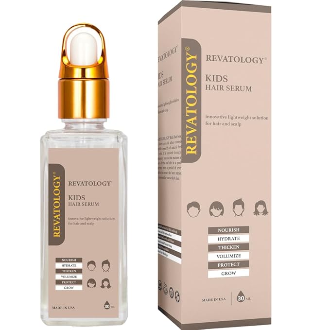 REVATOLOGY Kids Hair Growth & Conditioning Serum (Made in USA) Clinical Leave-in Formula with 30 botanicals for Scalp Care, anti-dandruff, anti-frizz for all hair types | Chemical & Cruelty free
