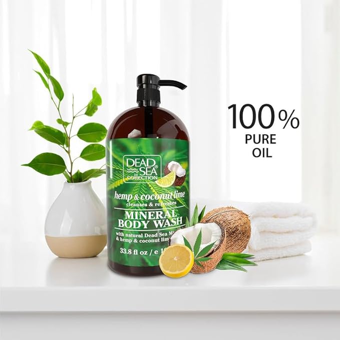Dead Sea Collection Hemp Coconut Lime Body Wash for Women and Men – Hemp Oil, Coconut & Lime Extract – Moisturizing Shower Gel for Dry & Sensitive Skin – Pack of 2 (67.6 fl oz)