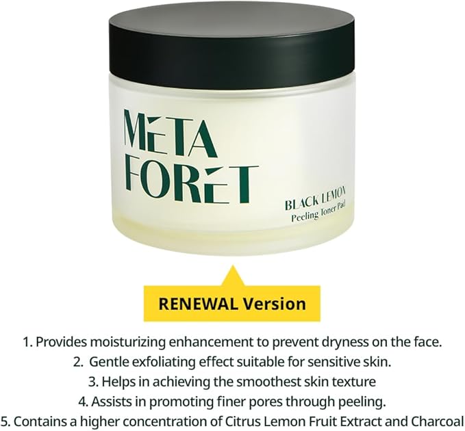 METAFORET Black Lemon Peeling Toner Pad 60 Sheets/Facial exfoliating Pads, Perfect Solution for Dead Skin Cells, Non-irritating Moisture Boost Toner
