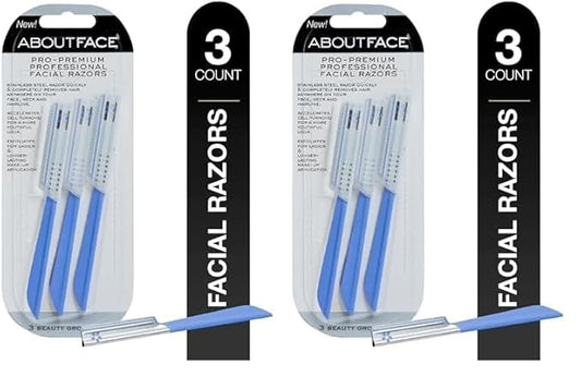 About Face Pro-Premium Facial Razors - 3 Beauty Groomers for Hair Removal, Ideal for Shaving, Exfoliating, Dermaplaning and Brow Shaping, Japanese Stainless Steel Gently Removes Facial Hair