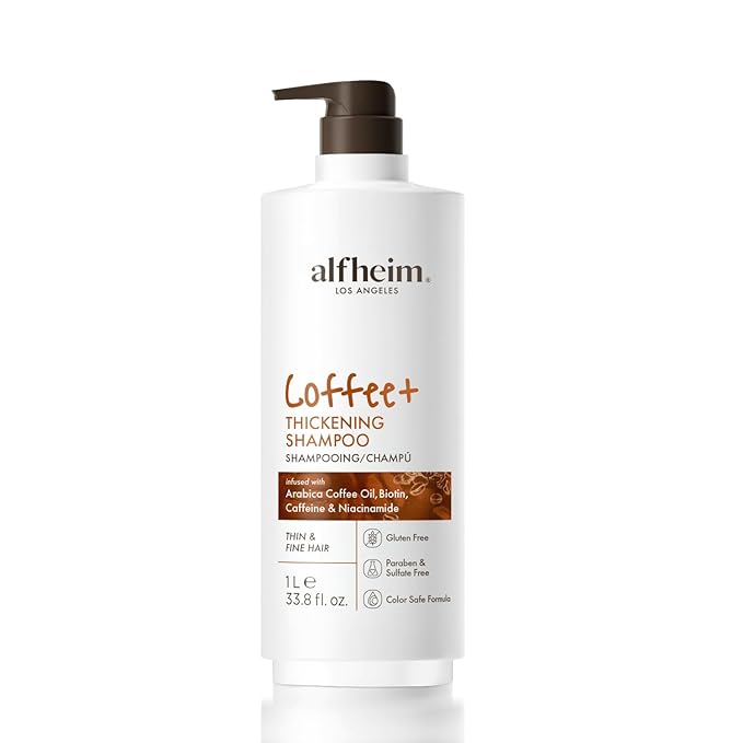 ALFHEIM Coffee+ Thickening Hair Shampoo | Caffeine Complex with Biotin & Niacinamide | Volumize & Strengthen Weak, Thin Hair | Moisturizing Sulfate-Free Formula | Color-Treated Safe | 33.8oz