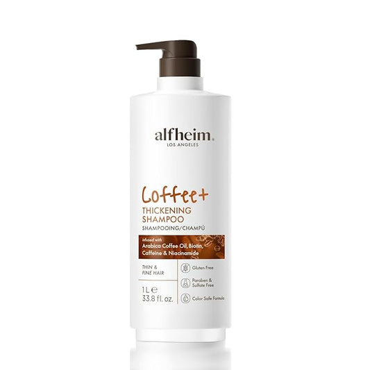 ALFHEIM Coffee+ Thickening Hair Shampoo | Caffeine Complex with Biotin & Niacinamide | Volumize & Strengthen Weak, Thin Hair | Moisturizing Sulfate-Free Formula | Color-Treated Safe | 33.8oz